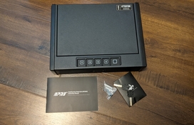 handgun lockbox placed on a table