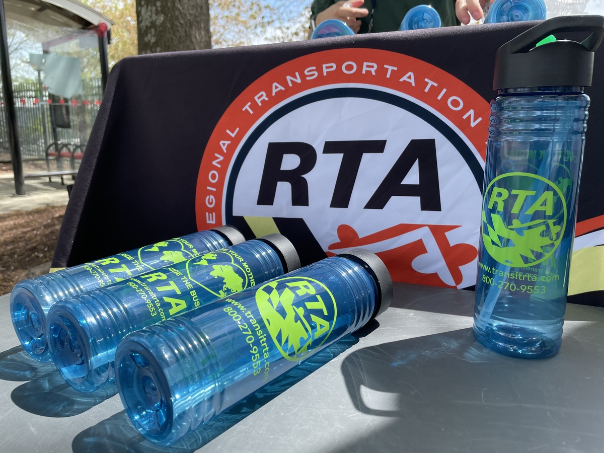 Earth Day water bottles at pop up