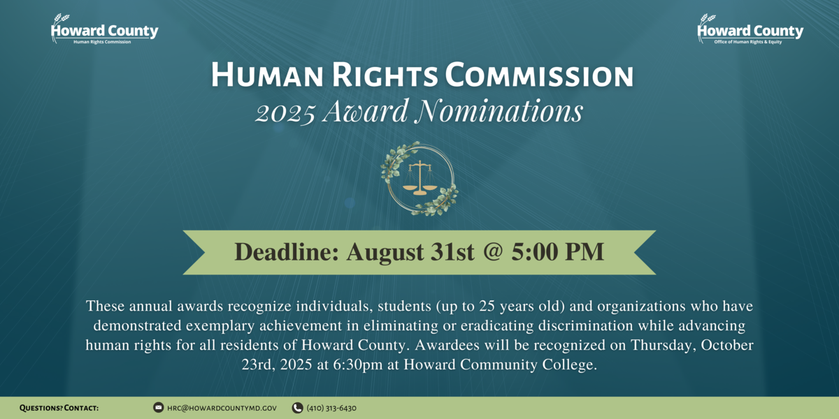 A blue and green flyer featuring details for the 2025 HRC Award Nominations.
