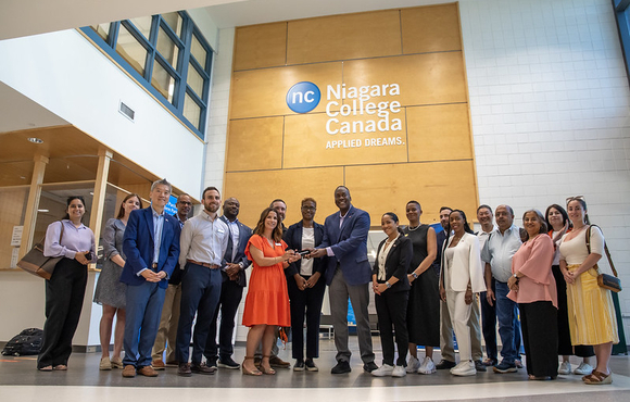 A photo of Howard County Executive Calvin Ball, Howard County delegation members, and more at Niagara College during Ball's weeklong Canadian Mission Trip.
