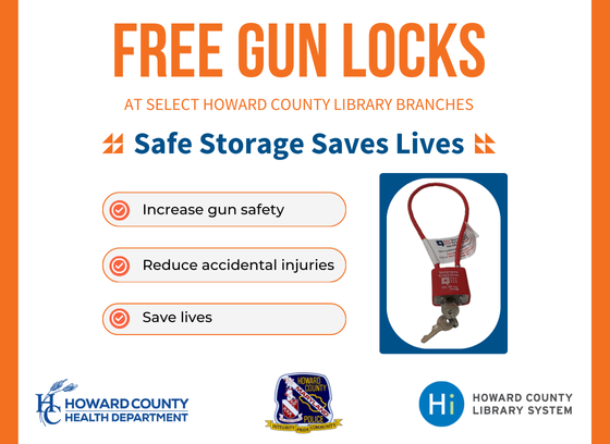Free gun locks available at select Howard County Library branches. Safe Storage Saves Lives. This webpage provides more information