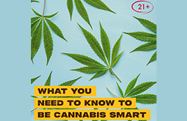 What you need to know to be cannabis smart. Black text on yellow border with cannabis leaves in background
