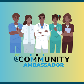 5 illustrated medical professionals stand on a turquoise and gold gradient background.